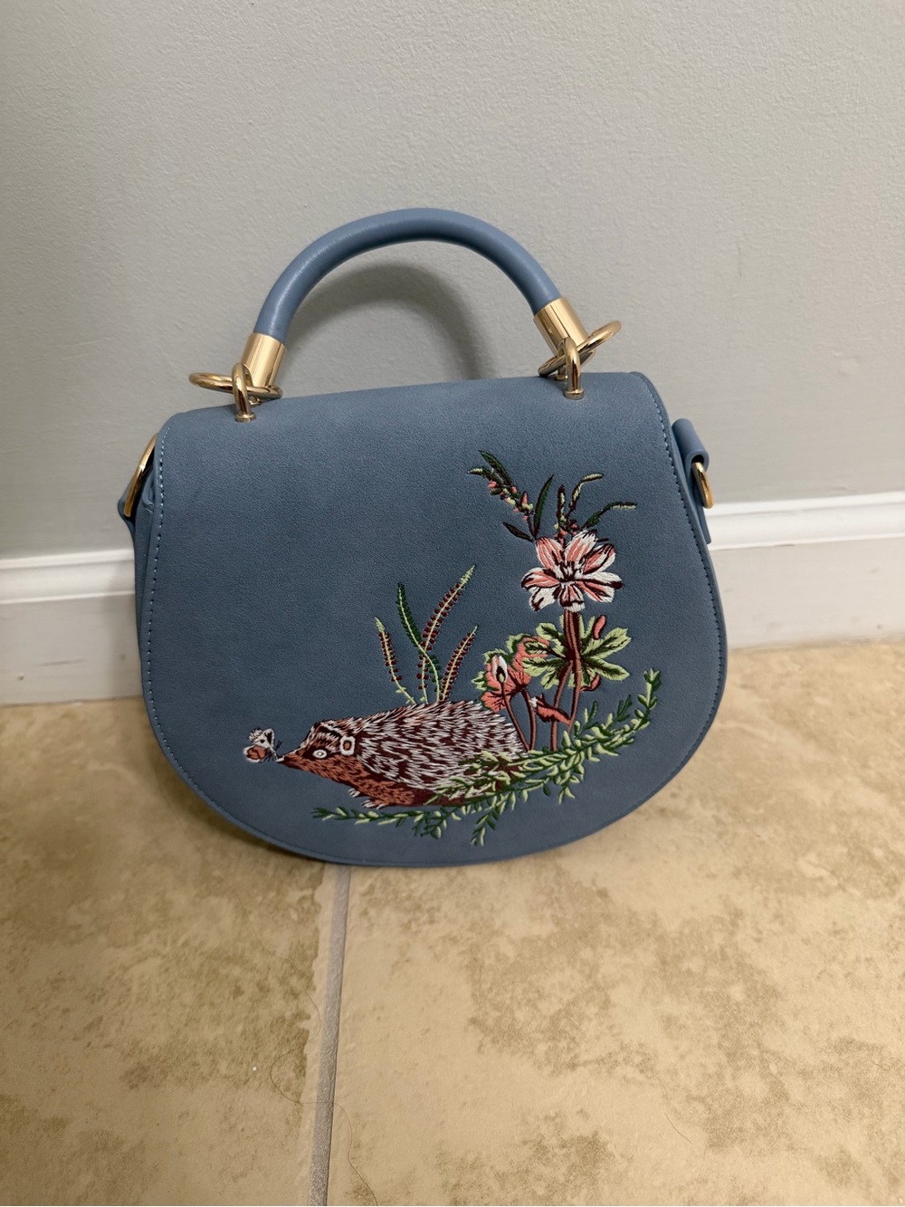 NWT Fable England Rebecca Saddle Bag Embroidered Hedgehog